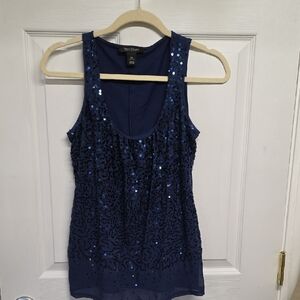 White House Black Market Navy Sequin Top